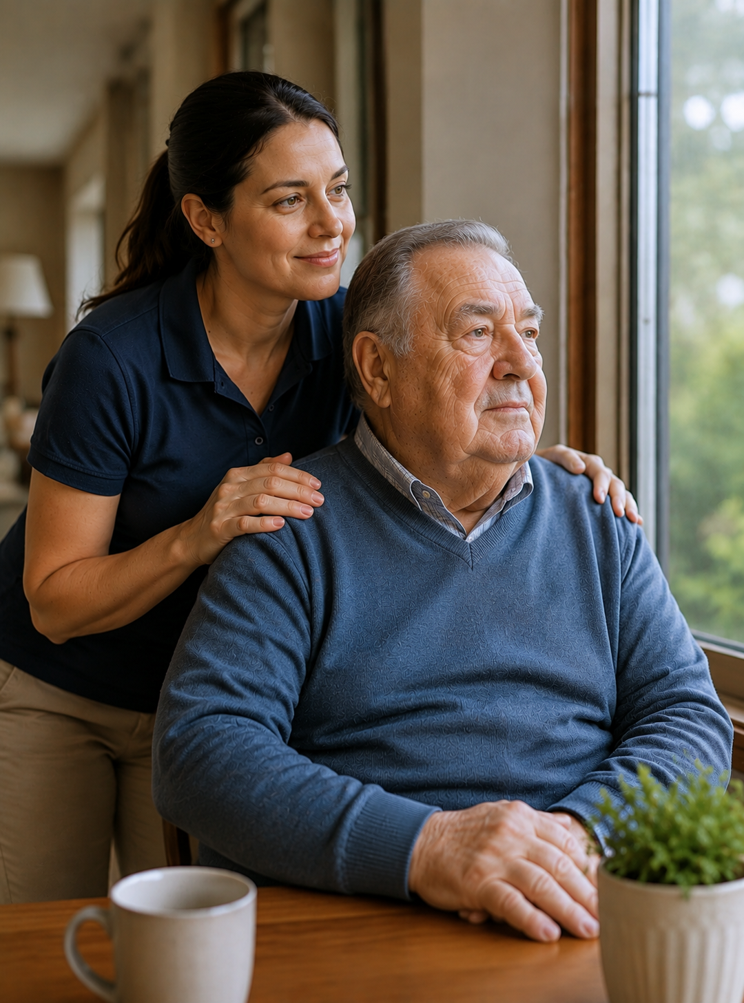 Family caregiver supporting an older woman at home